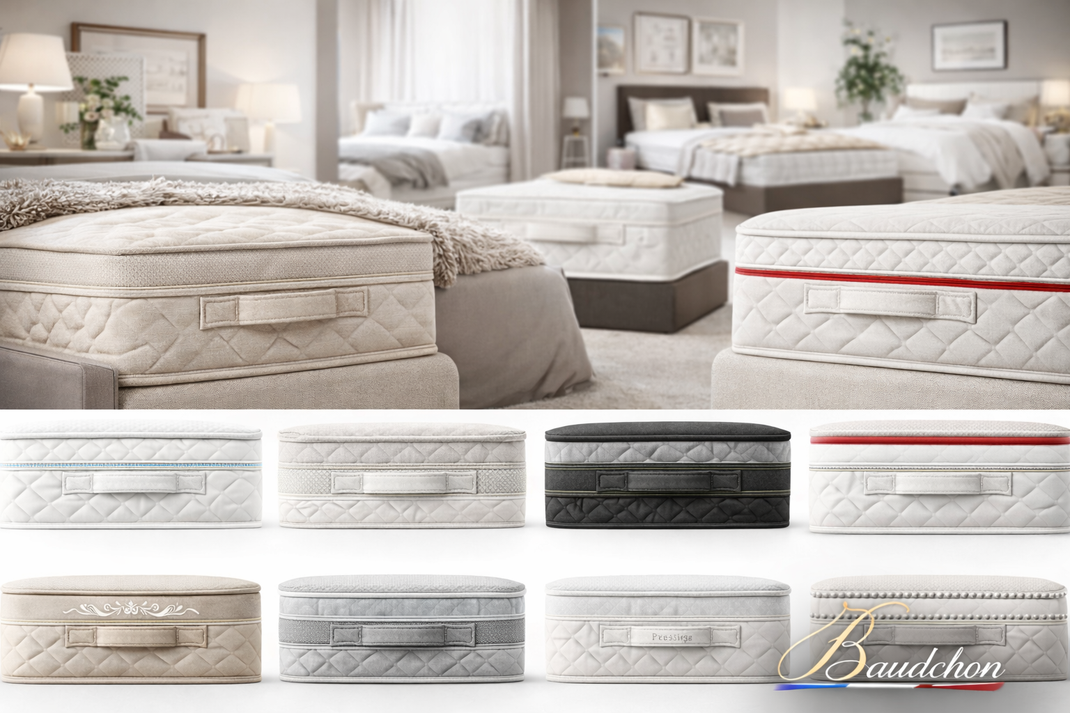 Poignées de matelas textiles Baudchon : sangles renforcées et brodées pour matelas premium